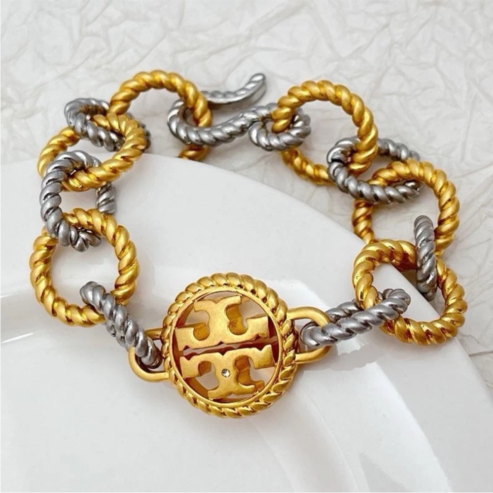 🛑Price Drop 🛑Tori Burch Gold /Silver Textured Rope Metal Chain Bracelet.